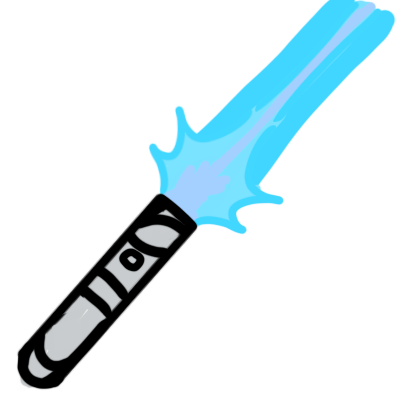 The silver, rounded hilt of an ignited blue lightsaber.